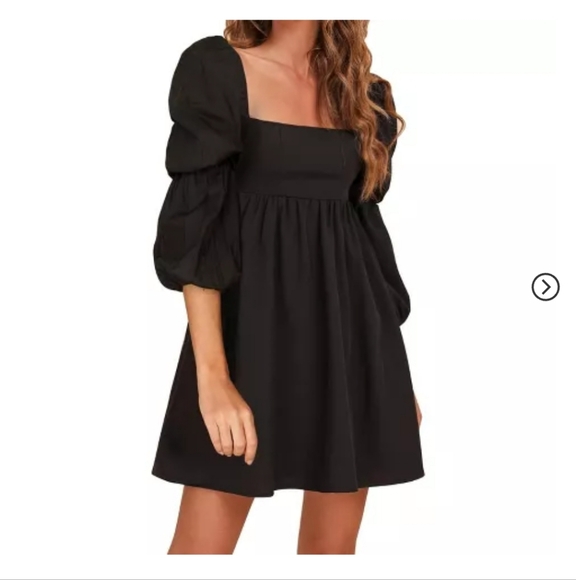 Exlura Dresses & Skirts - EXLURA Womens Square Neck Long Puff Sleeve A Line Casual Short Mini Dress  NWOT